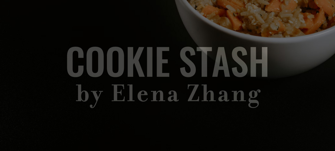 An image of a stir fry accompanies Elena Zhang's flash fiction 'Cookie Stash,' which won honorable mention in a Flash 405 contest judged by L Mari Harris