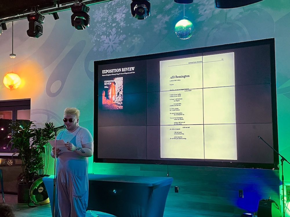 luna rey hall reads their poem at Exposition Review's 10-Year Anniversary Party