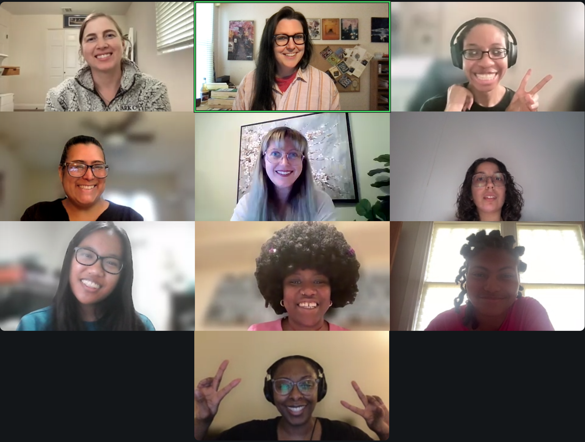 Zoom screenshot with 10 smiling participants.